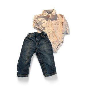 Carter's Light Pink Collared Shirt and baby gap jeans 6 mo